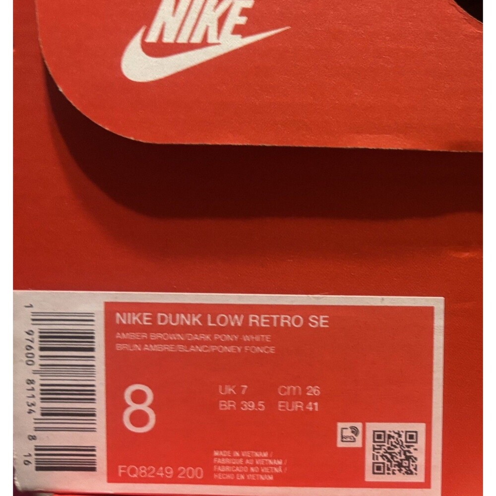 MENS NIKE DUNK LOW RETRO SE LEATHER/SUEDE_AMBER BROWN FQ8249-200-SIZE 8 - Picture 7 of 7